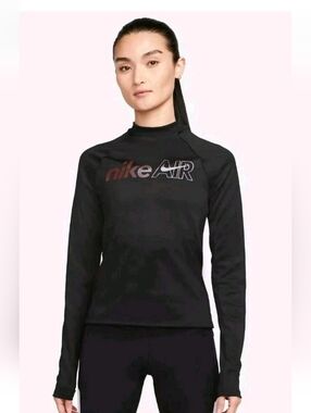 Nike Air Black Long-Sleeve Logo Performance Top Sz Xs